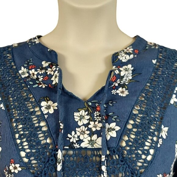 Falls Creek Women's Plus Size Floral Print Lace Detail Long Sleeve Blouse - Picture 3 of 9